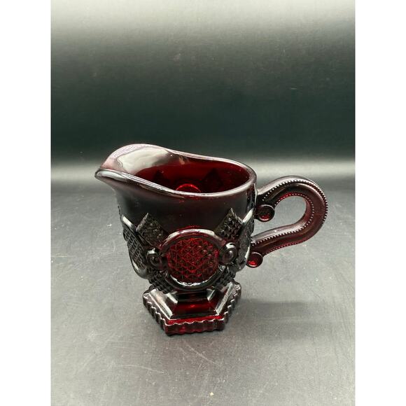 Vintage Avon “1876 Cape Cod” Ruby Red Glass Sugar Bowl w/Two Creamers - Picture 7 of 8